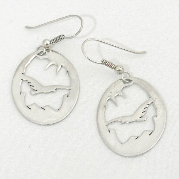 Sterling Silver Bird-In-Flight Cutout Earrings - Signed - Picture 3 of 5